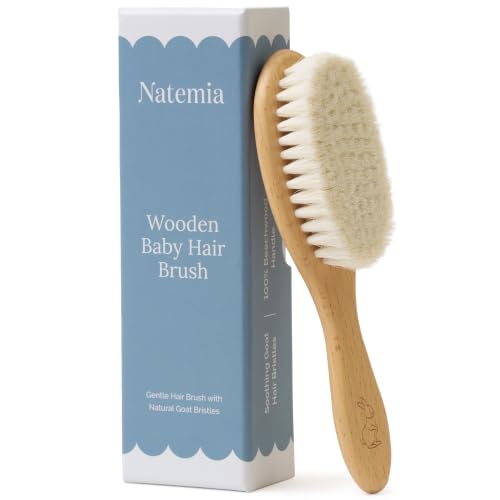 Natemia Baby Brush - Soft Goat Bristle Hair Brush for Newborns Infants and Toddlers - Scalp and Cradle Cap Brush