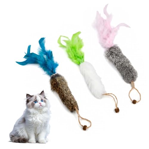Nivofu Lot de 3 Jouets à Herbe à Chat, Fourrure de Lapin Jouet pour Chat Interactif, Idéaux pour Chatons d'Appartement