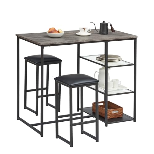 Image of VECELO Dining Table Set for 2 with 3 Storage Shelves,Counter Height Kitchen Table and Chairs with Pu Cushion Chairs & Wood Top for Small Space,Dining Room,Apartment,Gray