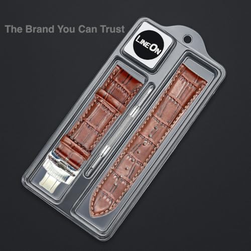 Image of Lineon 22mm Half Padded Leather Mens Watch Strap with Silver ButterFly Lock For Branded Watches Tool and Pins Include
