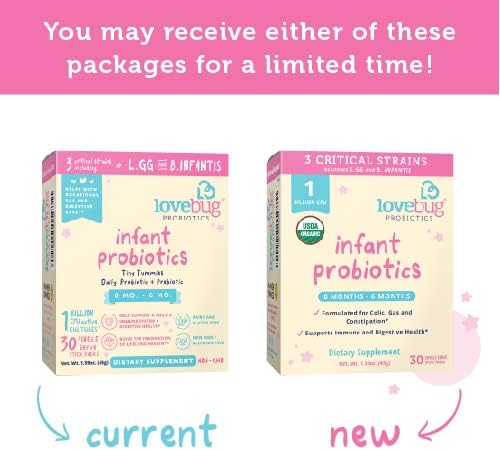 LoveBug Probiotics Infant Probiotics for 0-6 Months, 30 Packets 1 Billion CFU Allergen-Free, Non-GMO, Vegan