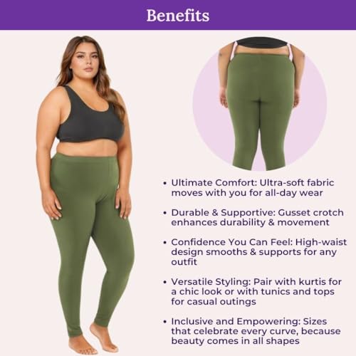 Image of Adira | Plus Size Leggings for Women | Plus Size Leggings for Women | High Waist | Ankle Length | Soft Cotton & Elastane Blend | Non-See-Through | Gusset Crotch Prevents Ripping