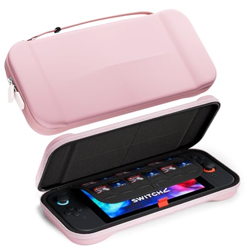 ProCase Nintendo Switch 2 収納ケース、耐衝撃・防水・12ゲームカードスロット付き、薄型ハードシェルケース 持ち運び便利 (ピンク)