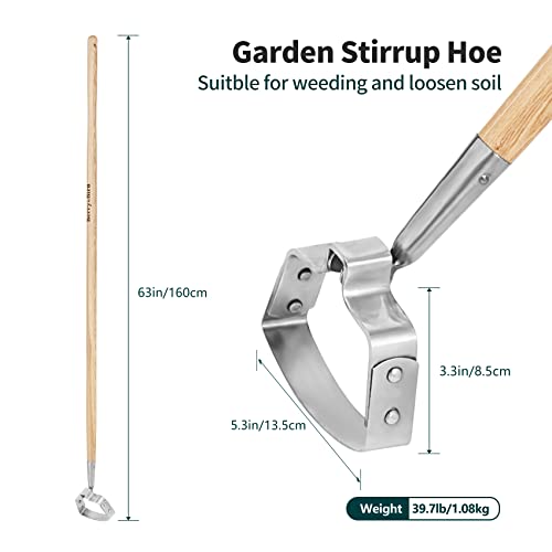 Berry&Bird Garden Weeder Hoe, 62.99’’ Stainless Steel Hula Hoe For Weeding, Action Stirrup Hoe For Gardening Loop Scuffle Hoe With Wooden Long Handle Hand Weeder Tool Push Pull Dutch Hoe Heavy Duty #TOP1