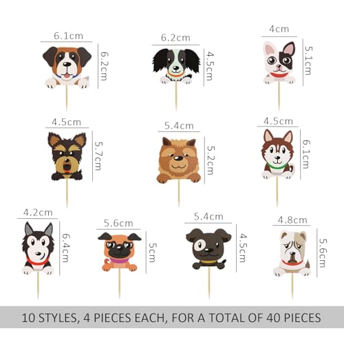 EHDWXVZM 40 Stück Kuchen-Hunde-Einsätze, Kuchen-Dekoration, Cupcake-Topper, Geburtstagszubehör, Dekorative Accessoires