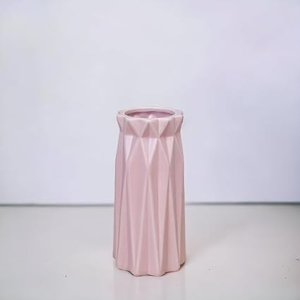 Art Street Decorative Ceramic Flower Vase, Origami Pear Shaped Modern Vases for Desk Decoration Table Bookshelf Flower Pot for Home, Office, Living Room, Bedroom (Pink, Size: 7x18 Cm)