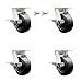 Kingpinless Polyolefin Swivel Top Plate Caster Set 4 w/5" x 2" Black Wheels-Includes 2 Swivel with Brakes and Bolt on Swivel Locks&2 Swivel with Brakes-2600 lbs Total Cpty-Service Caster Brand