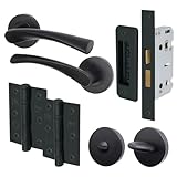 EAI Black Bathroom Door Handle Set | Round Internal Door Handles, Thumb Turn & Release Set, Lock & Hinges (76mm) | Matt Black Novoli Range