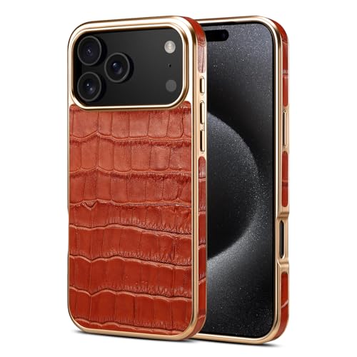 Coque iPhone 17 Pro rouge en cuir véritable gaufré crocodile