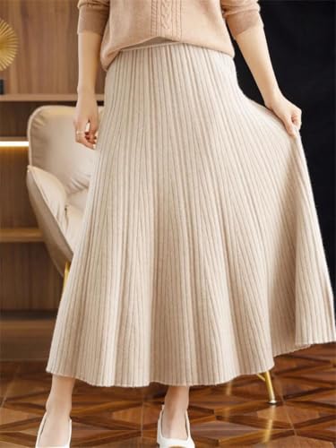 Pulcykp Women Knit Pleated Skirt Wool Blend A-Line Long Skirt Soft Warm Fall Winter Slim Elastic Waist Skirts2