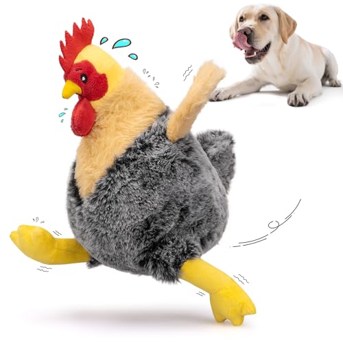 BluBrk Squeaky Stuffed Dog Toys Plush Chicken Chew Toy for Small Medium & Large Dogs Cute & Funny Interactive Puppy Toy with Crinkle Paper & Double Squeakers