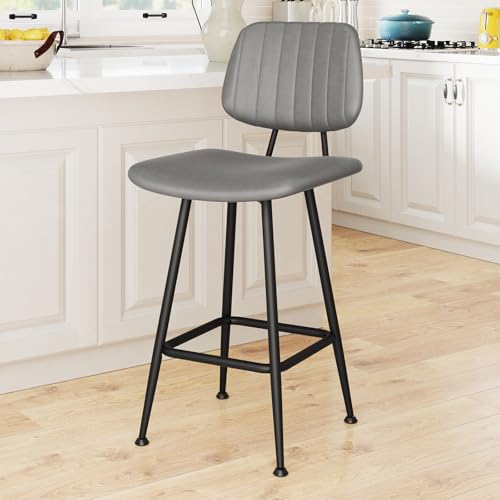 Image of Raynesys 24-Inch Leather Bar Stools with High Backrest, Grey