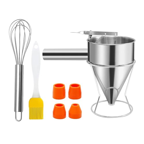 RSHuiOUXX Stainless Steel Cake Batter Dispenser Suitable for Cupieceake and Waffles Features Adjustable Flows and Sturdy Stand