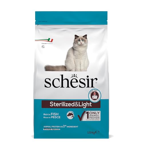 Schesir Sterilized & Light, Cibo Secco per Gatti Adulti Sterilizzati al Gusto Pesce, Crocchette - Sacco da 1,5 Kg