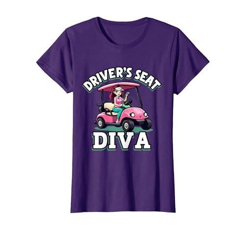 Driver's Seat Diva Funny Golf Design for Women T-Shirt, Women, Purple, X-Small