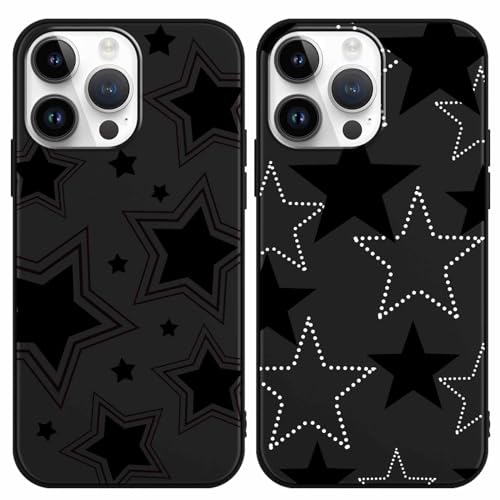 Foonary Lot de 2 coques de téléphone à imprimé noir compatibles avec iPhone 14 Pro 6,1", fines en silicone souple avec motif étoile tendance, esthétique, coque de protection antichoc