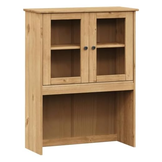 vidaXL VIGO Solid Wood Pine Welsh Dresser Top Cabinet - Honey Wax Finish, Metal Knobs, Shutter Style with Glass Doors for Kitchen Storage