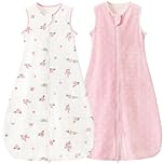 Nivolltha 2 Pack Super Soft 0.5 TOG Baby Sleeping Bags, 100% Cotton Breathable Summer Sleeping Bags 3-6 Months, Newborn Essentials, Bloom & Pink