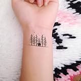 Oottati 2 Sheets Tiny Small Temporary Tattoos For Women Men Finger Hands Neck Wrist Face, Cute Long Lasting Cartoon Fake Tattoo Stickers For Kids Boys Girls Coniferous Forest Tree Bear Totem
