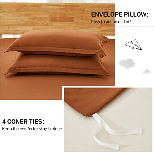 Dreaming Wapiti Duvet Cover King,Washed Microfiber Terracotta King Size Duvet Cover Set,Solid Color - Soft and Breathable with Zipper Closure & Corner Ties (Terracotta,King)