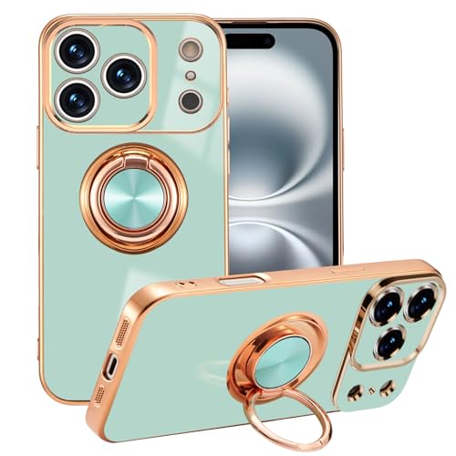 Coque iPhone 17 Pro Max EYZUTAK silicone vert menthe avec anneau rotatif 360