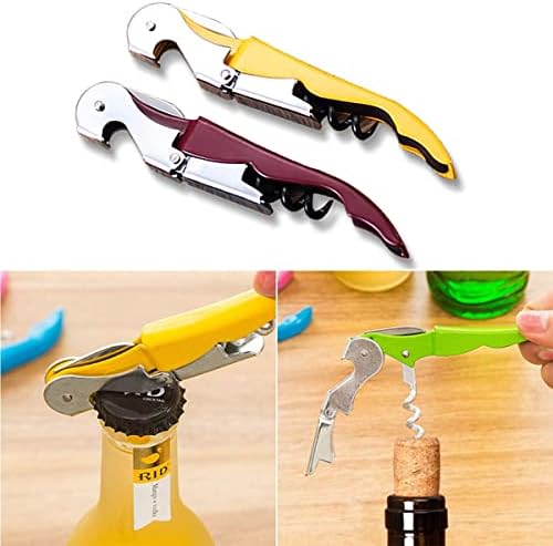 QINGHEC Corkscrew Bottle Opener , Carbon Steel 3 in 1 Beer and Wine Bottle Opener, Waiters Corkscrew and Foil Cutters for Sommeliers, Waiters and Bartenders-Set of 3- (Black,Red,Yellow)