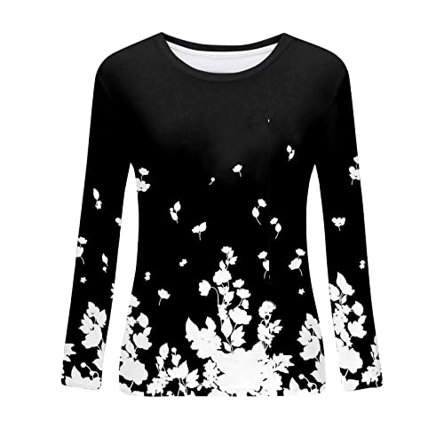 Summer Tops For Women 2023 Long Sleeve Crewneck Floral Shirts Casual Summer 2023 Spring Fashion Plus Size Tops Womens Trendy Blouses Dressy Business Clothes Outfits Sexy White Xxl #TOP4