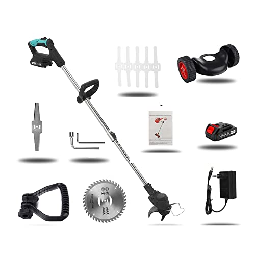 Cortasetos, Cortacésped de setos inalámbrico de 24V, cortacésped eléctrico portátil de 1880W, desbrozadora de Mano, batería, Herramienta de Corte de jardín(Blue LED 1B)