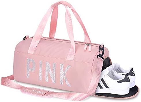 Women Packable Sports Gym Bag with Wet Pocket & Shoes Compartment Travel Duffel Bag Pink (Pink-1)