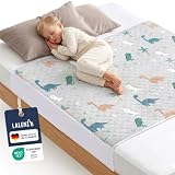 Laleni Bettunterlage wasserdicht Kinder 140x90 cm - OEKO-TEX zert. & knisterfreie Matratzenauflage mit seitlichen Einstecklaschen - Inkontinenzunterlage Kinder- und Jugendbett bis 140 cm Breite - Dino