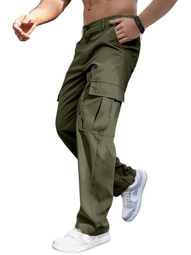 Comdecevis Mens Cargo Sweatpants with Multi Pockets Tactical Pants for Men Loose Fit Cargo Work Pants Army Green L