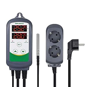 Inkbird ITC-308 Regulateur de Temperature Prise Thermostat Chauffage Refroidissement Thermostat Numérique Thermostat Terrarium avec Sonde 2 Relais 220V pour Serre,Brassage,Reptiles(ITC-308EU)