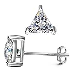 Sephla Gold Plated Sterling Silver 3 Prong Triangle Shape Cubic Zirconia Stud Earrings (6mm White Gold Plated)
