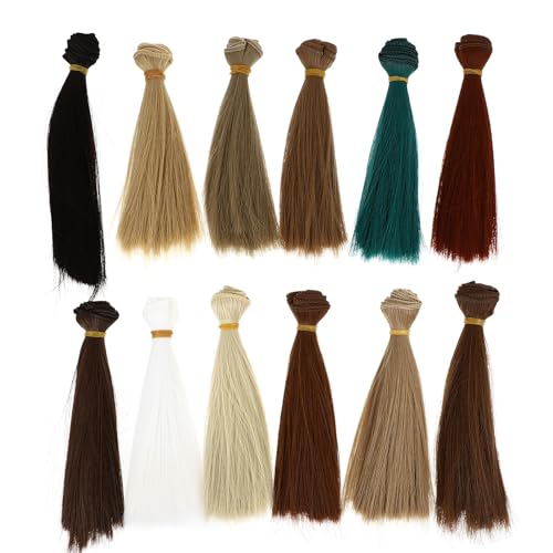 SEWACC - SEWACC 12pcs Doll Hair Wefts Long Straight Synthetic Doll Wig Wefts Doll Hair Extensions for Doll Making