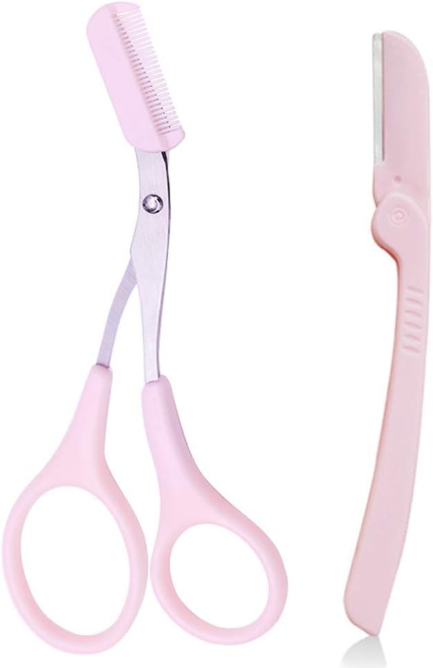 DELFINO Eyebrow Razor Eyebrow Trimmer and Eyebrow Scissors Kit,Eyebrow Eyelash Trimmer Scissors Hair Cutting Tools Shaping Knife Makeup Tools Eyebrow Brush and Comb for Women and Men