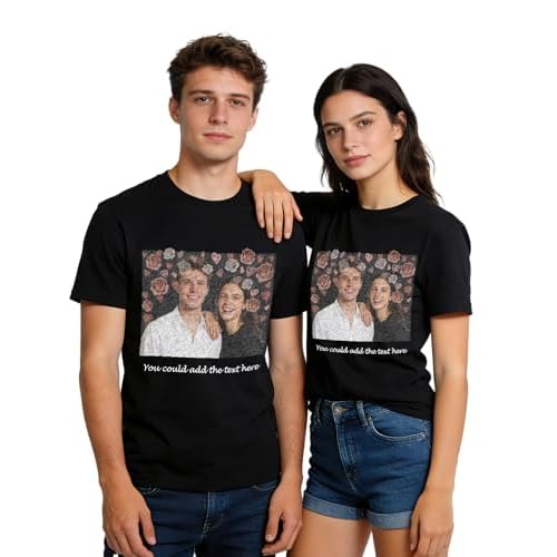 Custom4U Valentines Day Gifts for Couples Custom Photo/Text T-Shirts for Boyfriend Girlfriend Personalized Gifts for Him Her 06-retro Style