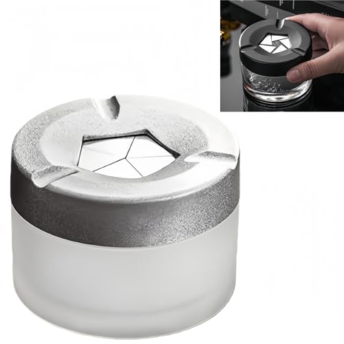 Vyloky Posacenere con coperchio girevole in vetro, di alta qualità, chiusura ermetica e resistente al vento, per eleganti accessori per fumatori in soggiorno, ufficio e all'aperto (argento opaco)