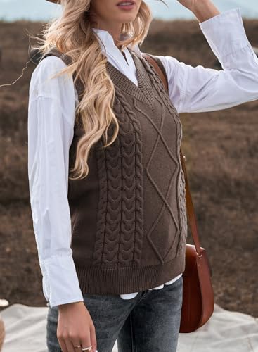 image for EVALESS Womens Sweater Vest V Neck Sleeveless Brown Fall Winter 2025 S