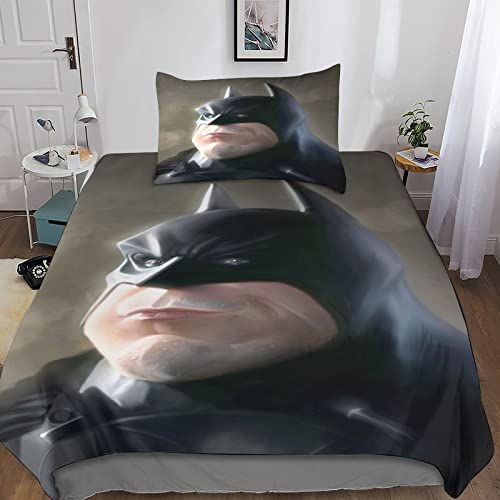 POCHY Batman 3D-Steppdecken-Set Für Jungen Und Mädchen Bettwäsche-Set Weich Leicht Mit Kissenbezüge Helden Bettbezug-Set 2-teilig Mit Reißverschluss Mikrofaser Single（135x200cm）