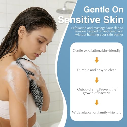 Exfoliating Shower Towel, Double-Sided Antibacterial Washcloth Scrubber for Smooth Skin, Back Microfiber Scrubber Washer for Shower Bath for Men Women by Tubeluck - Image 3