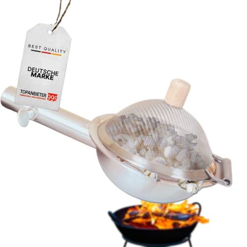 Mini Popcorn Maker Pfanne aus Edelstahl - kleine Popcorn Pfanne mit Deckel & Holzgriff Mini-Popcornmaschine für Herd Camping & Lagerfeuer manuelle Popcornmaschine Popcornzubereiter Outdoor