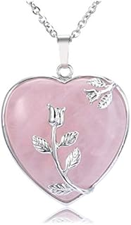 CrystalTears Natural Healing Crystal Necklace Flower Wire Wrapped Heart Stone Pendant Gemstone Necklace Jewelry for Women Girls