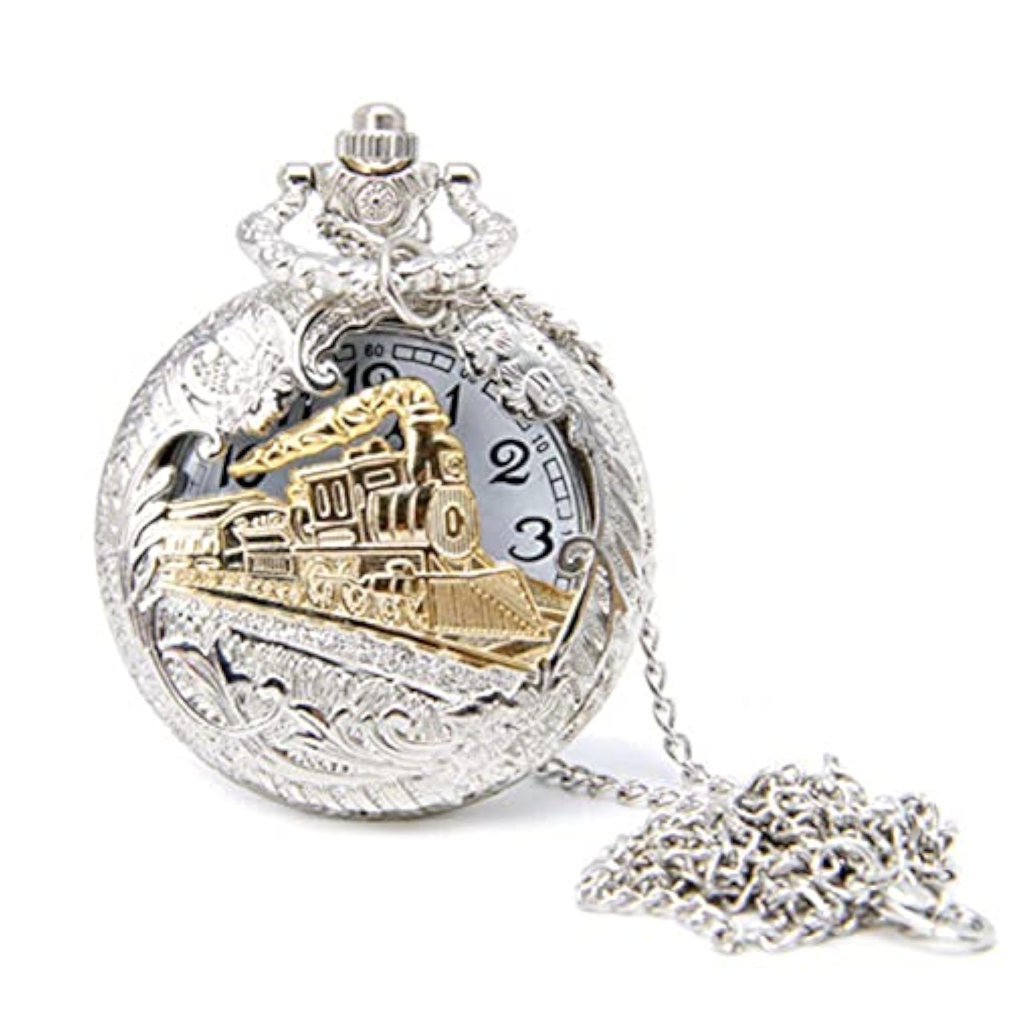 Men's Unique Stainless Steel Pocket Watch Pendant with Chain