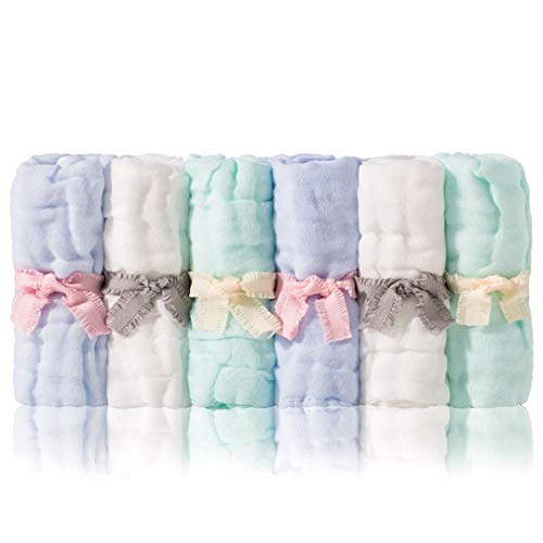 Sense Gnosis Natural Muslin Baby Washcloths Soft Hypoallergenic Absorbent Reusable Cotton Wipes For 0Born Babies 10X10 Inch Face Towels Set Of 6 (White/Green/Blue) #TOP3