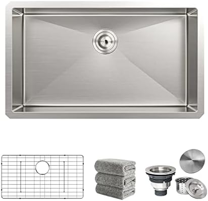 Kitchen Sinks 30x18 inch Undermount Kitchen Sink 16 Gauge Single Bowl Stainless Steel Kitchen Sink with Accessories