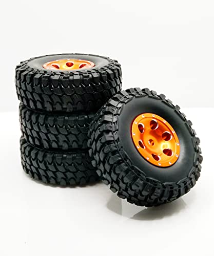 Hoplex Beadlock Wheels And Tires 4Pcs Metal Micro Crawler Tires With Black 7Mm Rc Wheel Hex Hub Spacer For Axial Scx24 90081 1/24 Rc Crawler Car Upgrade Parts Accessories #TOP5