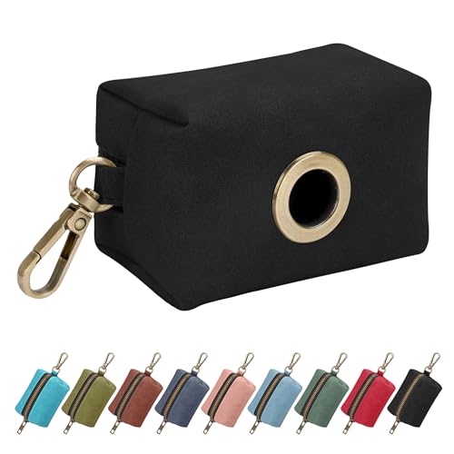 Image of Didog PU Leather Dog Poop Bag Holder, Easy-Pull with Metal Clip, Black