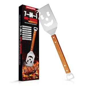 ENGRUPPE 7-in-1 BBQ Wender Grillbesteck Edelstahl mit Holzgriff – Multifunktionales Grillspachtel mit Flaschenöffner, Schaberkante & Designausschnitt Männer & Vatertag
