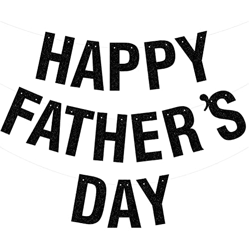 Image of Happy Father's Day Glitter Black Banner Bunting Banner for Dad Father's Party Decorations Backdrop Garland for Father's Day (Black)