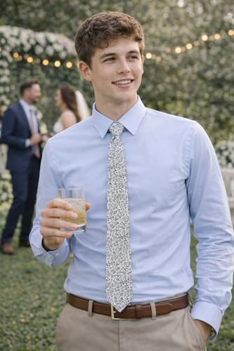 Image of BELLUNO Men's Cotton Floral Skinny Tie, 2.5 inch Width, with Gift Box